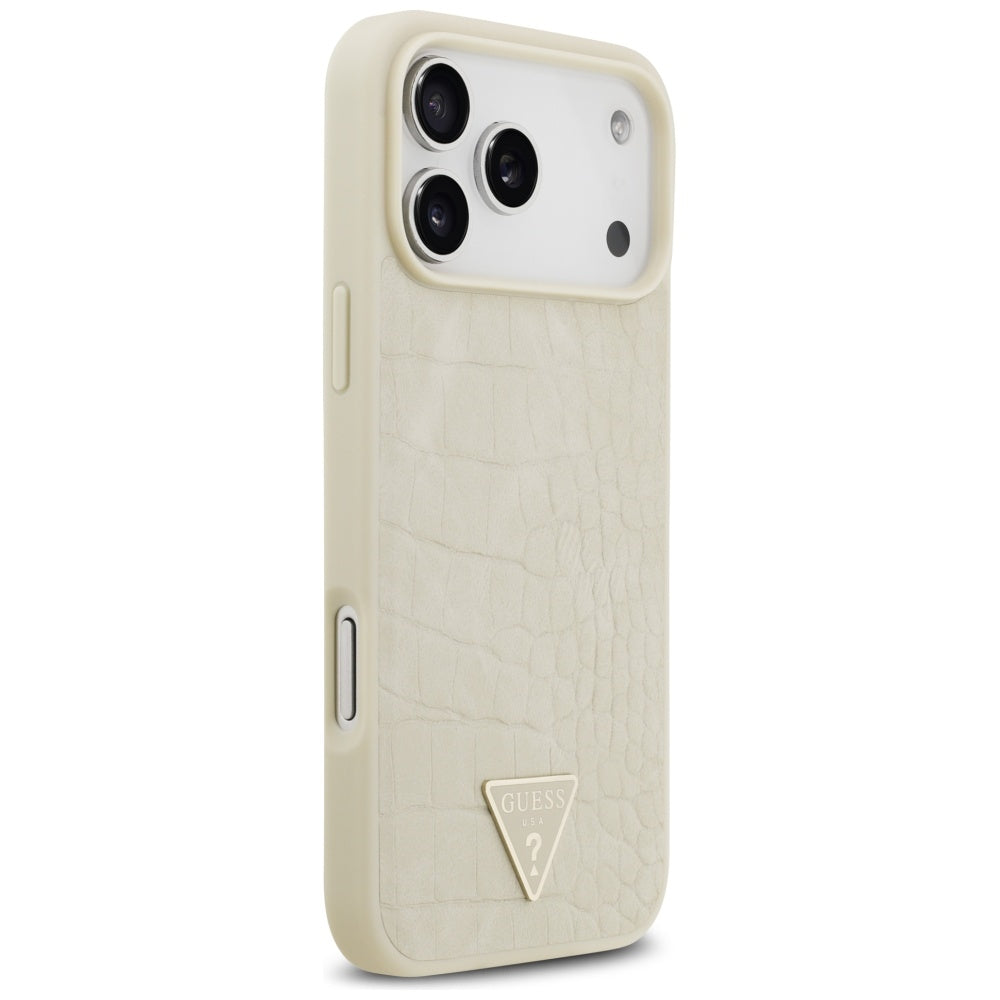 Etui MagSafe dla Apple iPhone 17 Pro Max, Guess, Croco Triangle Logo, Złote