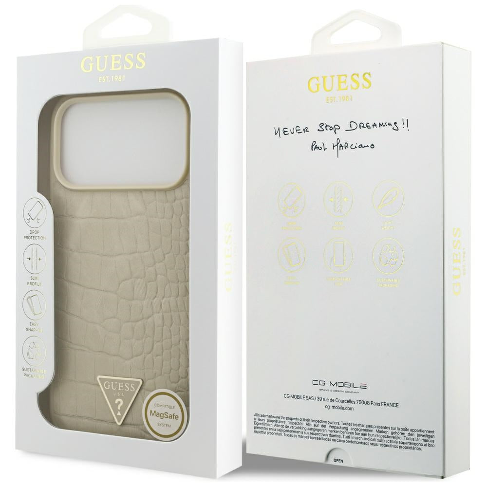 Etui MagSafe dla Apple iPhone 17 Pro Max, Guess, Croco Triangle Logo, Złote