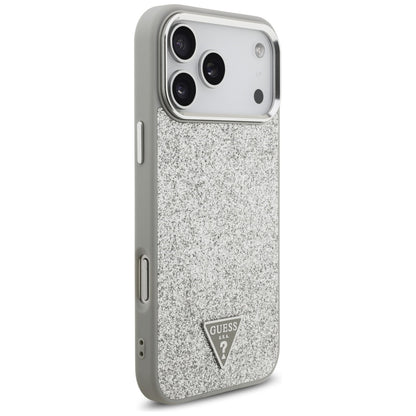 Etui MagSafe dla Apple iPhone 17 Pro Max, Guess, Glitter Triangle Logo, Srebrne