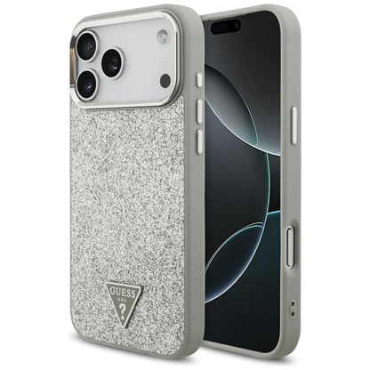 Etui MagSafe dla Apple iPhone 17 Pro Max, Guess, Glitter Triangle Logo, Srebrne