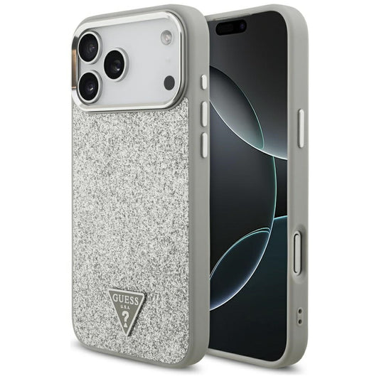Etui MagSafe dla Apple iPhone 17 Pro Max, Guess, Glitter Triangle Logo, Srebrne