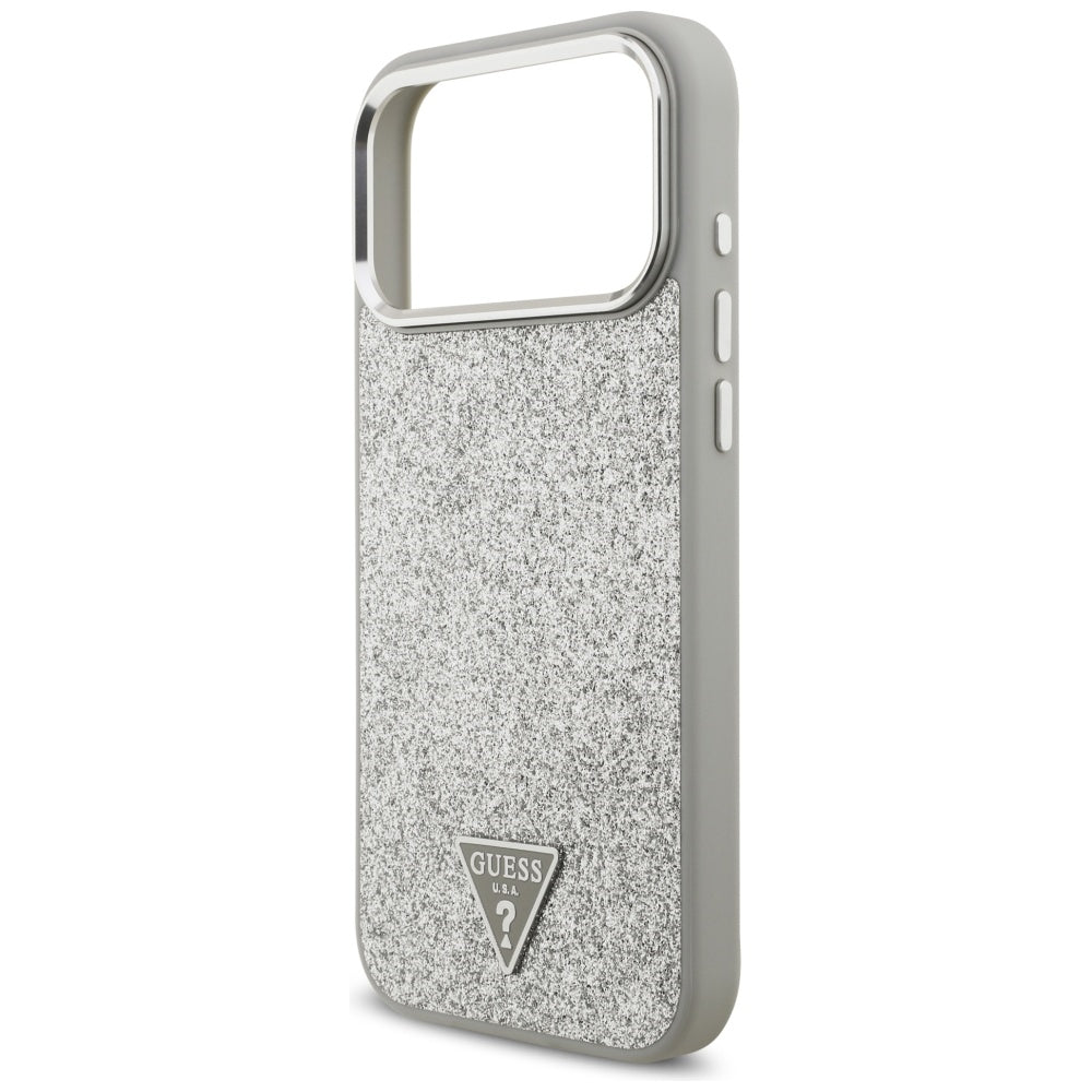 Etui MagSafe dla Apple iPhone 17 Pro Max, Guess, Glitter Triangle Logo, Srebrne