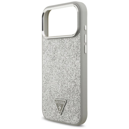 Etui MagSafe dla Apple iPhone 17 Pro Max, Guess, Glitter Triangle Logo, Srebrne