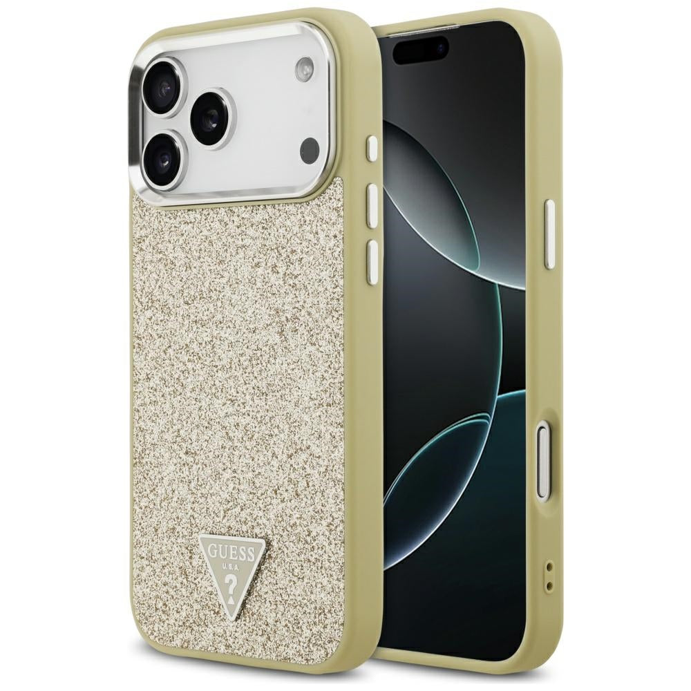 Etui MagSafe dla Apple iPhone 17 Pro Max, Guess, Glitter Triangle Logo, Złote