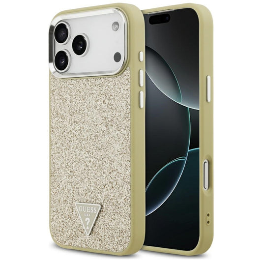 Etui MagSafe dla Apple iPhone 17 Pro Max, Guess, Glitter Triangle Logo, Złote
