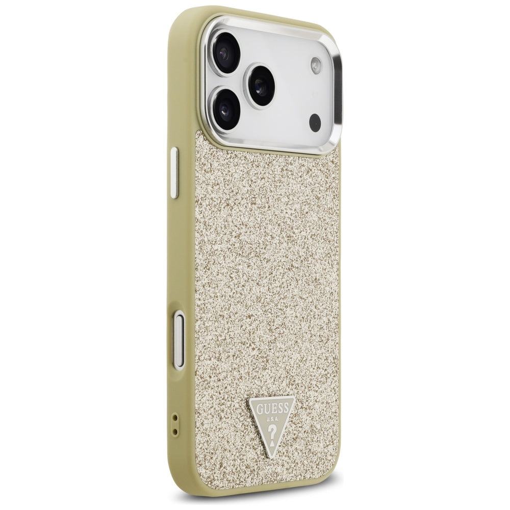 Etui MagSafe dla Apple iPhone 17 Pro Max, Guess, Glitter Triangle Logo, Złote
