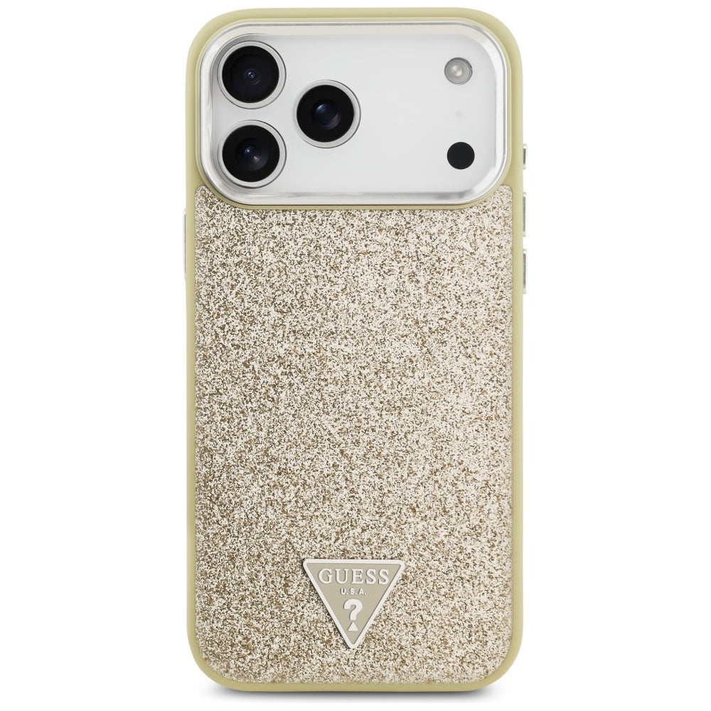 Etui MagSafe dla Apple iPhone 17 Pro Max, Guess, Glitter Triangle Logo, Złote