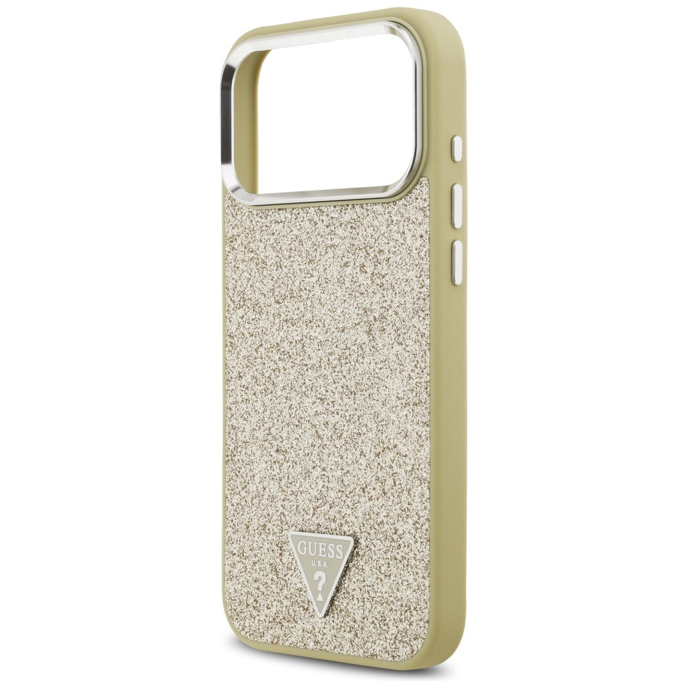 Etui MagSafe dla Apple iPhone 17 Pro Max, Guess, Glitter Triangle Logo, Złote