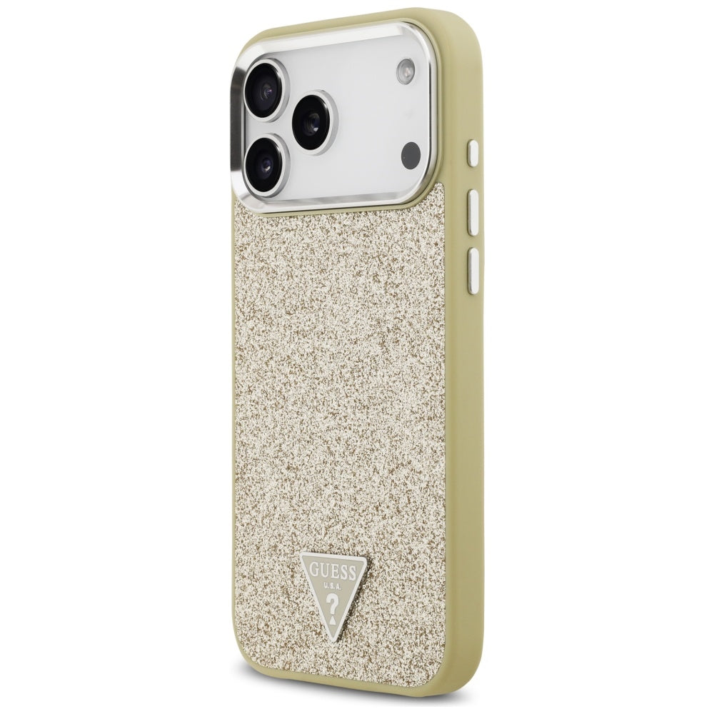 Etui MagSafe dla Apple iPhone 17 Pro Max, Guess, Glitter Triangle Logo, Złote