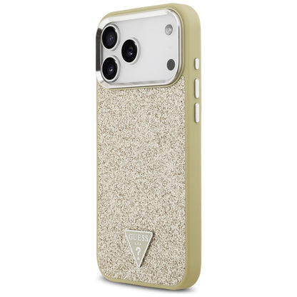Etui MagSafe dla Apple iPhone 17 Pro Max, Guess, Glitter Triangle Logo, Złote