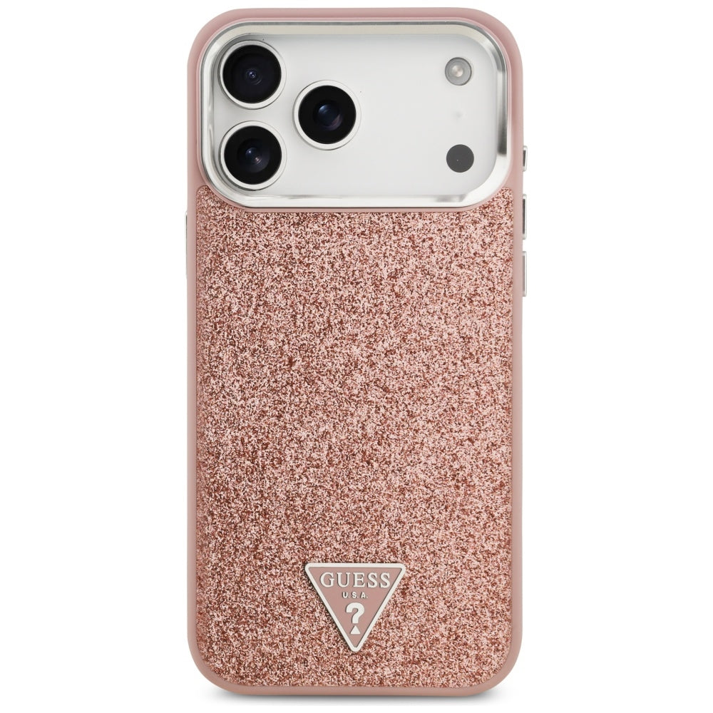 Etui MagSafe dla Apple iPhone 17 Pro Max, Guess, Glitter Triangle Logo, Różowy