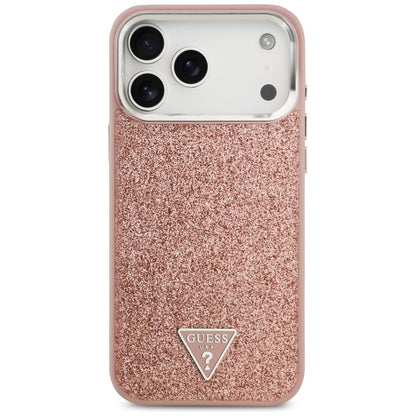 Etui MagSafe dla Apple iPhone 17 Pro Max, Guess, Glitter Triangle Logo, Różowy