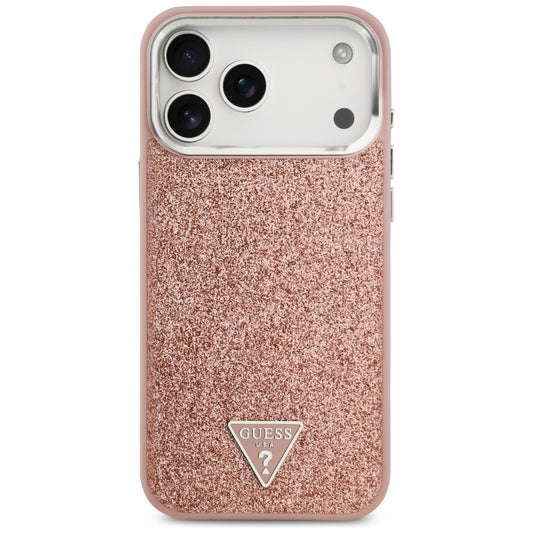 Etui MagSafe dla Apple iPhone 17 Pro Max, Guess, Glitter Triangle Logo, Różowy