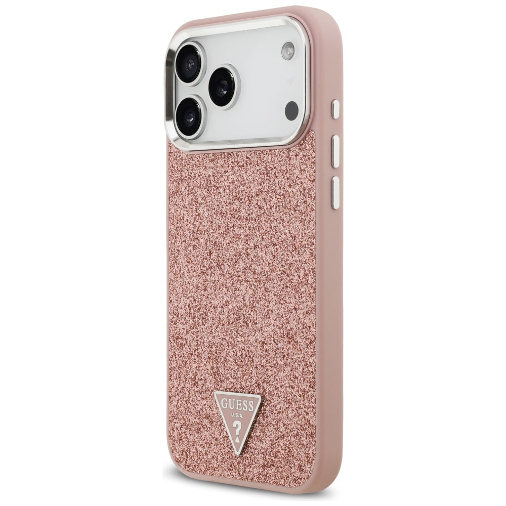 Etui MagSafe dla Apple iPhone 17 Pro Max, Guess, Glitter Triangle Logo, Różowy