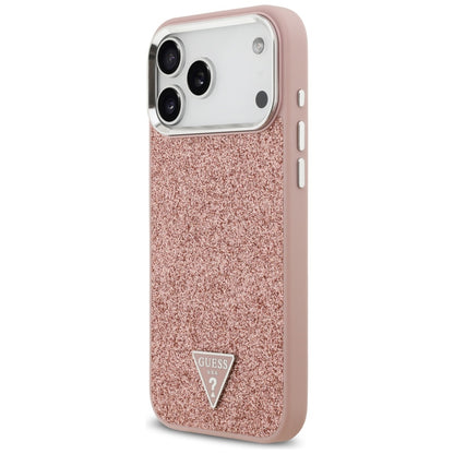Etui MagSafe dla Apple iPhone 17 Pro Max, Guess, Glitter Triangle Logo, Różowy