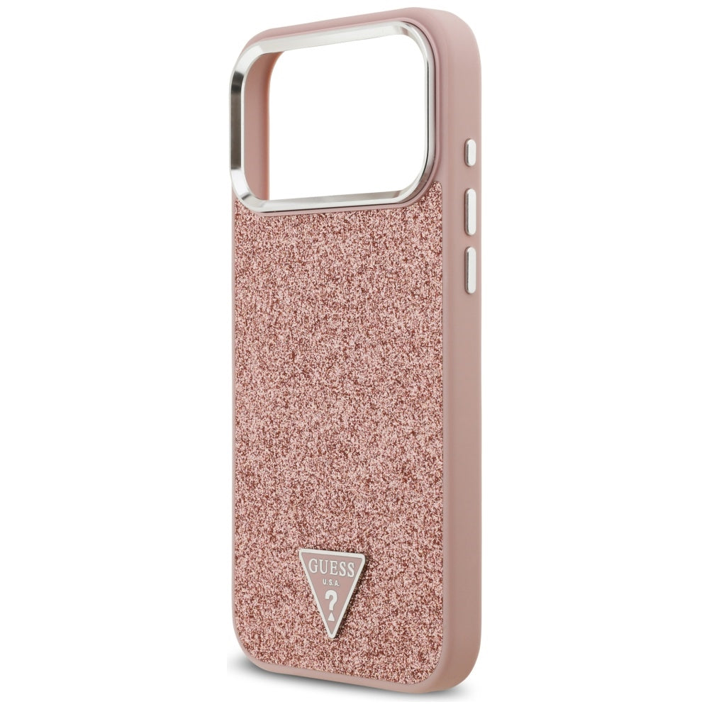 Etui MagSafe dla Apple iPhone 17 Pro Max, Guess, Glitter Triangle Logo, Różowy