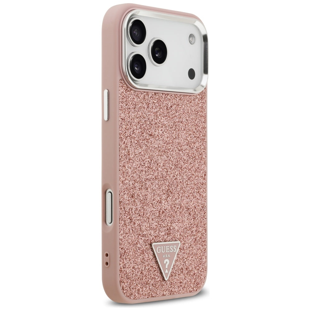 Etui MagSafe dla Apple iPhone 17 Pro Max, Guess, Glitter Triangle Logo, Różowy