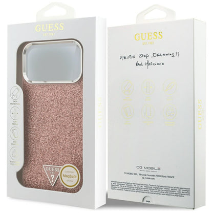 Etui MagSafe dla Apple iPhone 17 Pro Max, Guess, Glitter Triangle Logo, Różowy