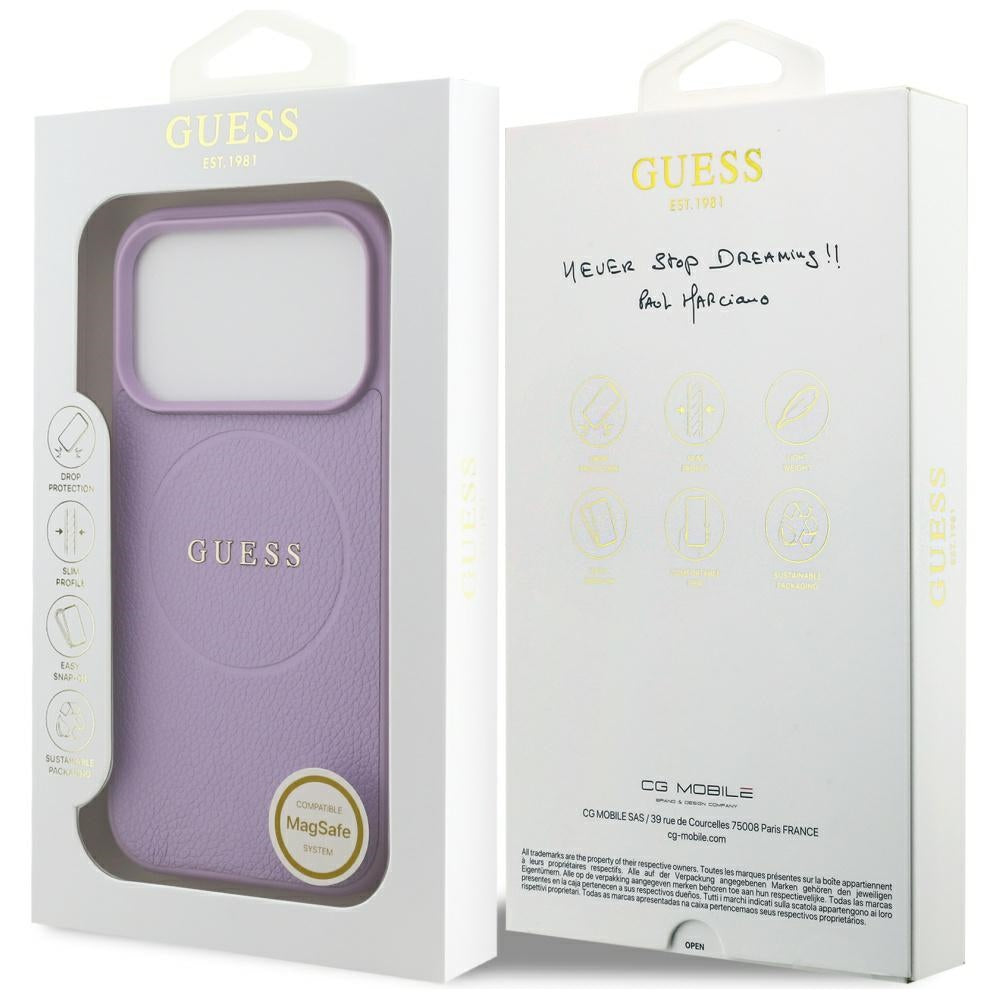 Etui MagSafe dla Apple iPhone 17 Pro Max, Guess, Grained Gold Ring, Fioletowy