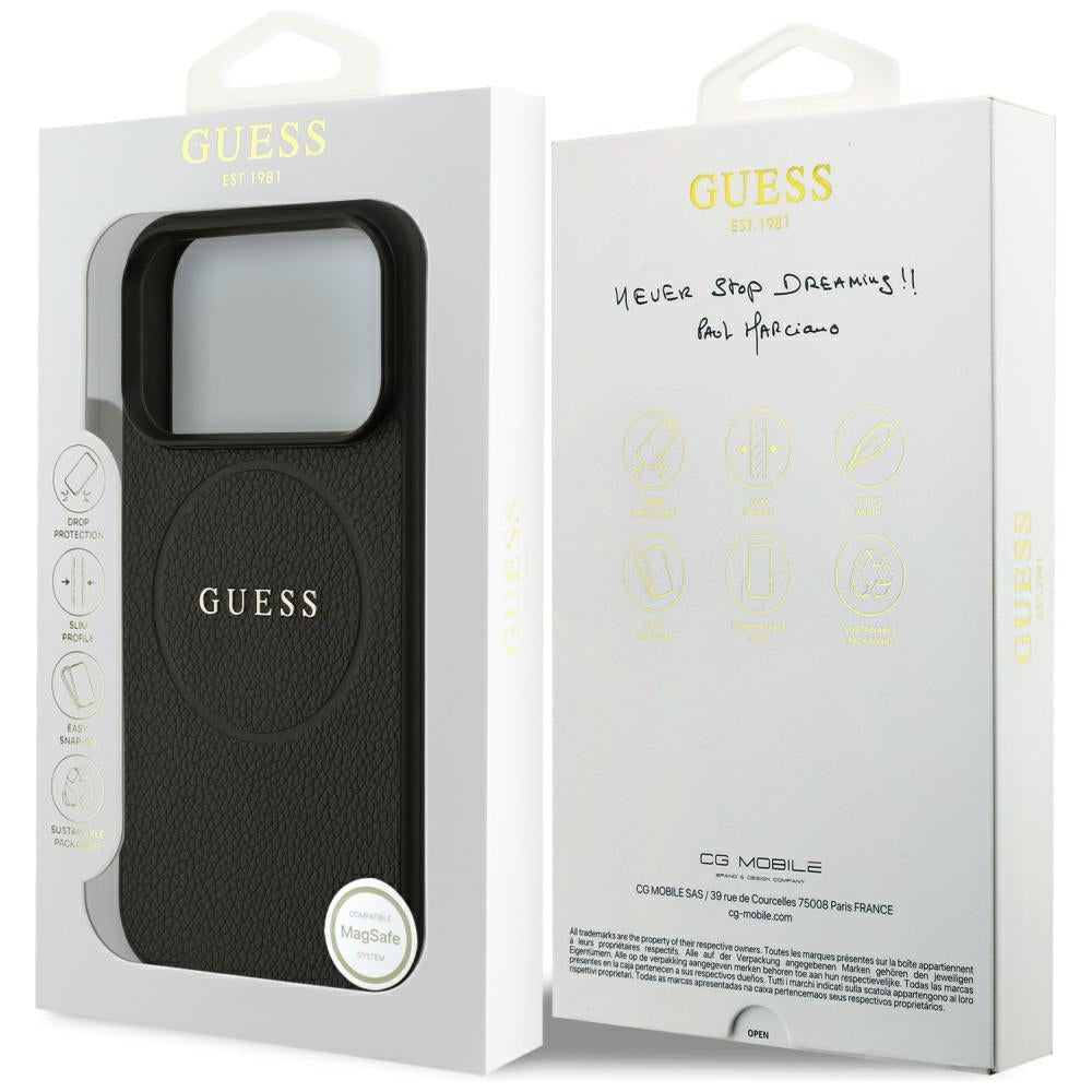 Etui MagSafe dla Apple iPhone 17 Pro Max, Guess, Grained Gold Ring, Czarne