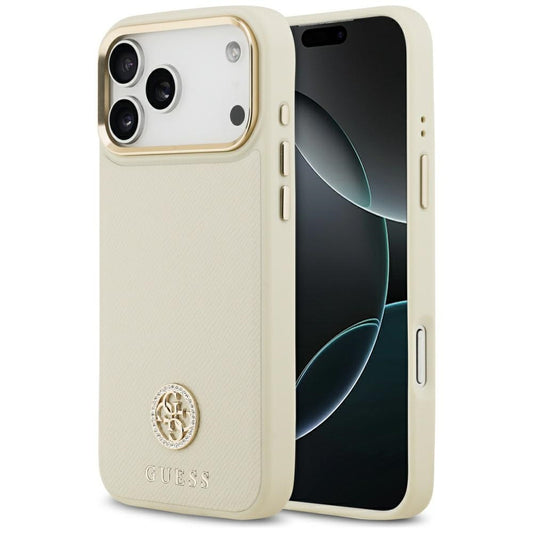 Etui MagSafe dla Apple iPhone 17 Pro Max, Guess, Grained Strass Logo, Beżowy