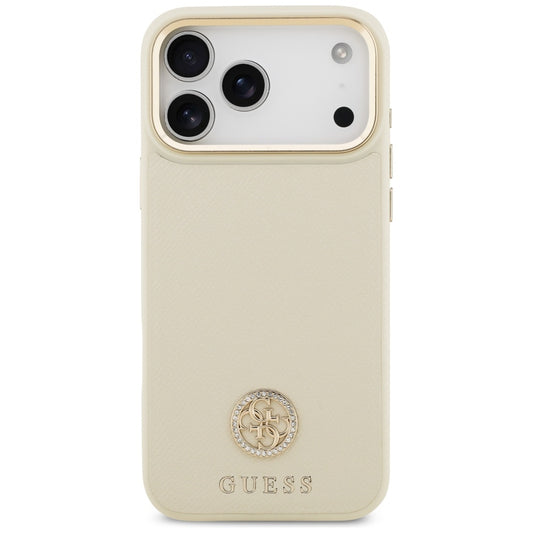 Etui MagSafe dla Apple iPhone 17 Pro Max, Guess, Grained Strass Logo, Beżowy