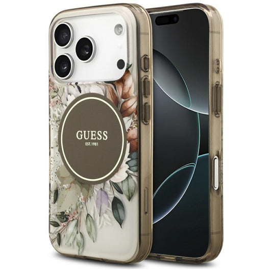 Etui MagSafe dla Apple iPhone 17 Pro Max, Guess, IML Flower & Tonal Circle, Brązowy