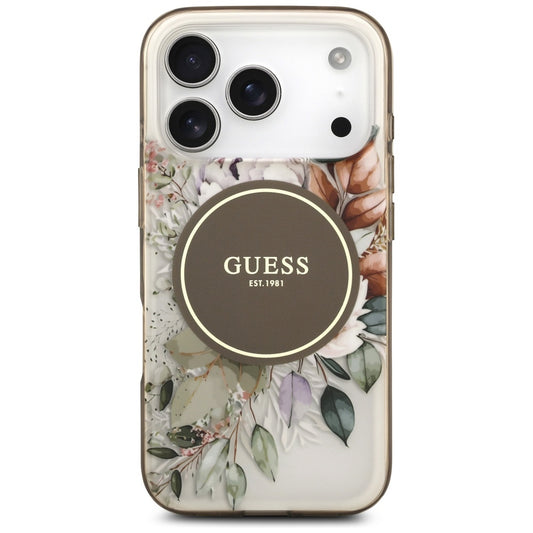 Etui MagSafe dla Apple iPhone 17 Pro Max, Guess, IML Flower & Tonal Circle, Brązowy