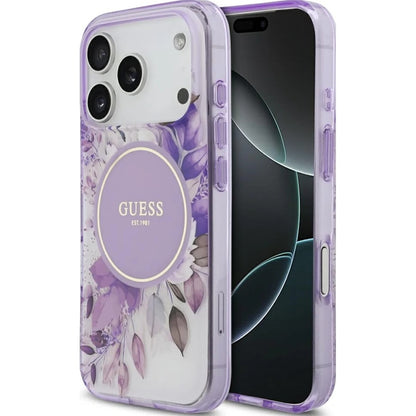 Etui MagSafe dla Apple iPhone 17 Pro Max, Guess, IML Flower & Tonal Circle, Fioletowy