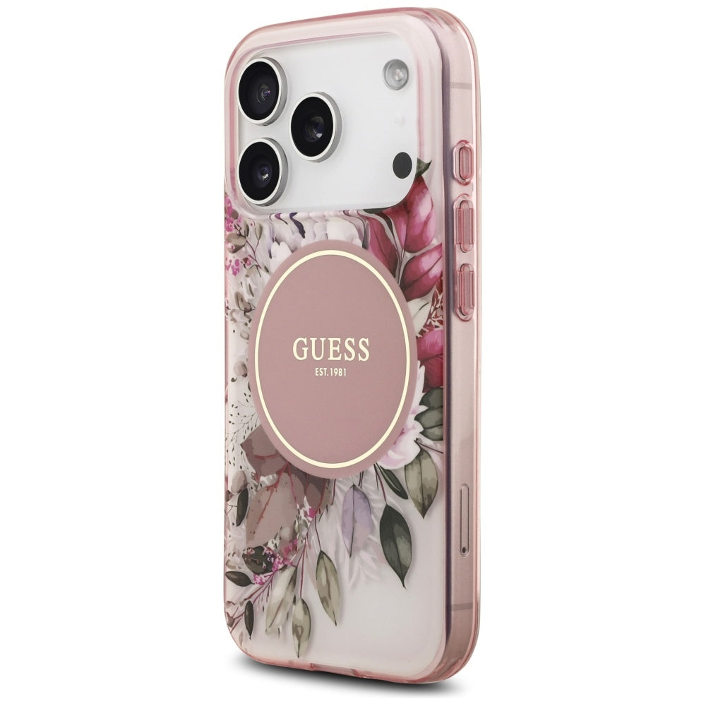 Etui MagSafe dla Apple iPhone 17 Pro Max, Guess, IML Flower & Tonal Circle, Różowy