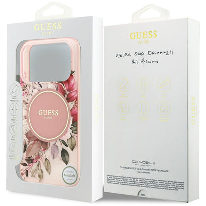 Etui MagSafe dla Apple iPhone 17 Pro Max, Guess, IML Flower & Tonal Circle, Różowy