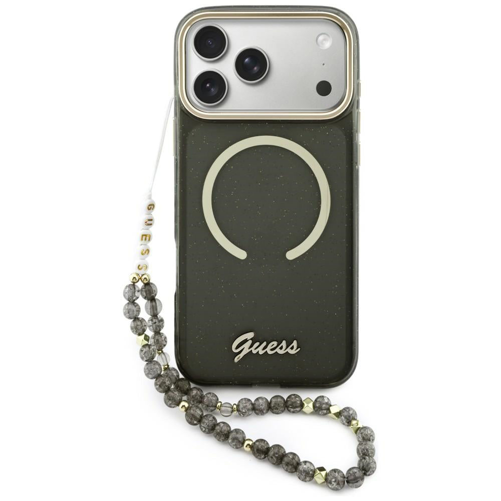 Etui MagSafe dla Apple iPhone 17 Pro Max, Guess, IML Glitter Script Strap, Czarne