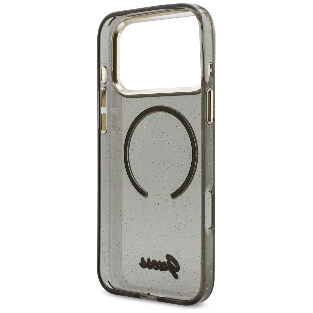 Etui MagSafe dla Apple iPhone 17 Pro Max, Guess, IML Glitter Script Strap, Czarne