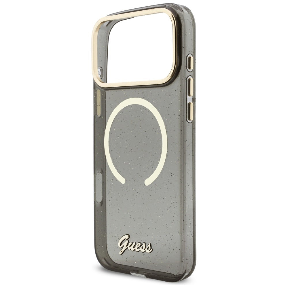 Etui MagSafe dla Apple iPhone 17 Pro Max, Guess, IML Glitter Script Strap, Czarne