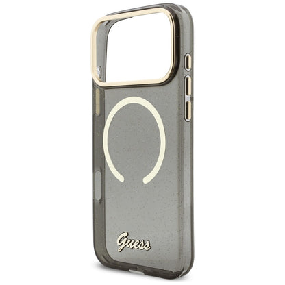 Etui MagSafe dla Apple iPhone 17 Pro Max, Guess, IML Glitter Script Strap, Czarne