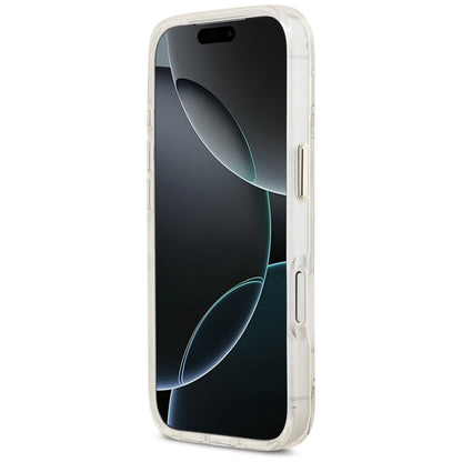 Etui MagSafe dla Apple iPhone 17 Pro Max, Guess, IML Metal Glitter Flowers Triangle, Białe