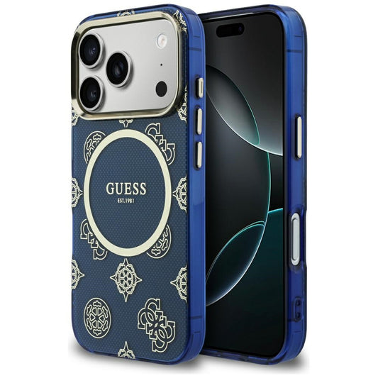 Etui MagSafe dla Apple iPhone 17 Pro Max, Guess, IML Peony Dot, Niebieskie