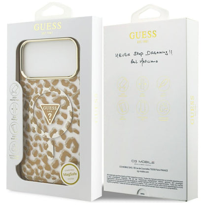 Etui MagSafe dla Apple iPhone 17 Pro Max, Guess, Leopard Glitter, Brązowy