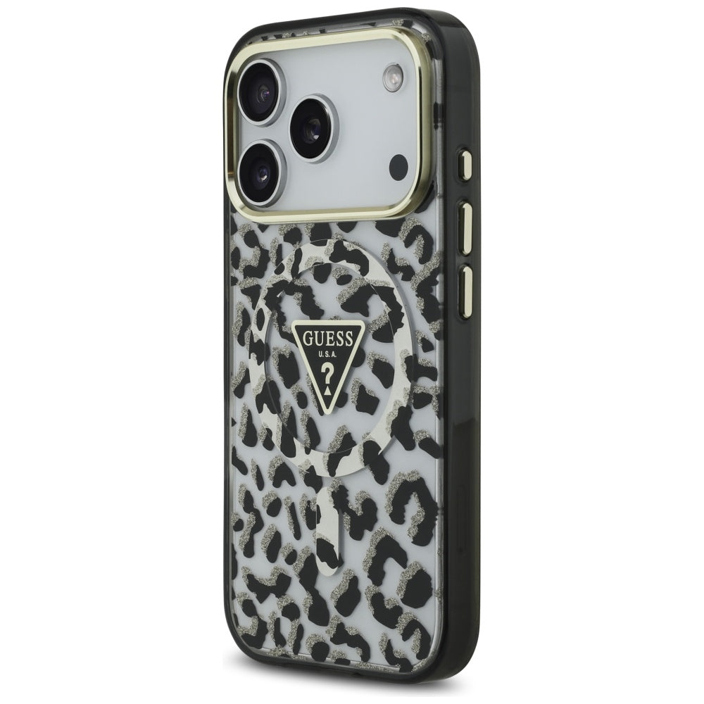 Etui MagSafe dla Apple iPhone 17 Pro Max, Guess, Leopard Glitter, Czarne