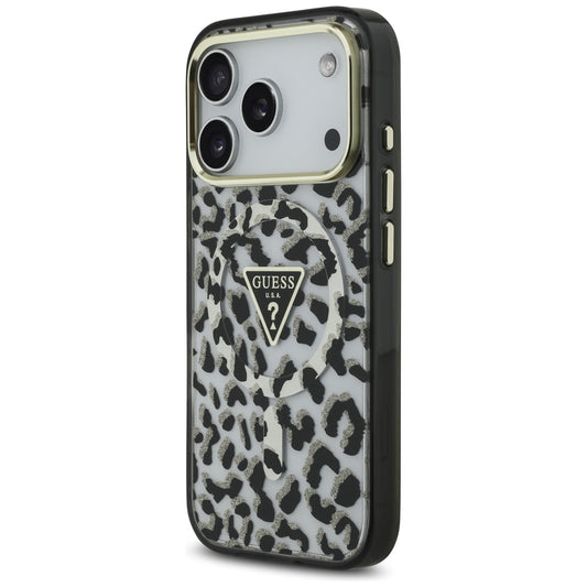 Etui MagSafe dla Apple iPhone 17 Pro Max, Guess, Leopard Glitter, Czarne