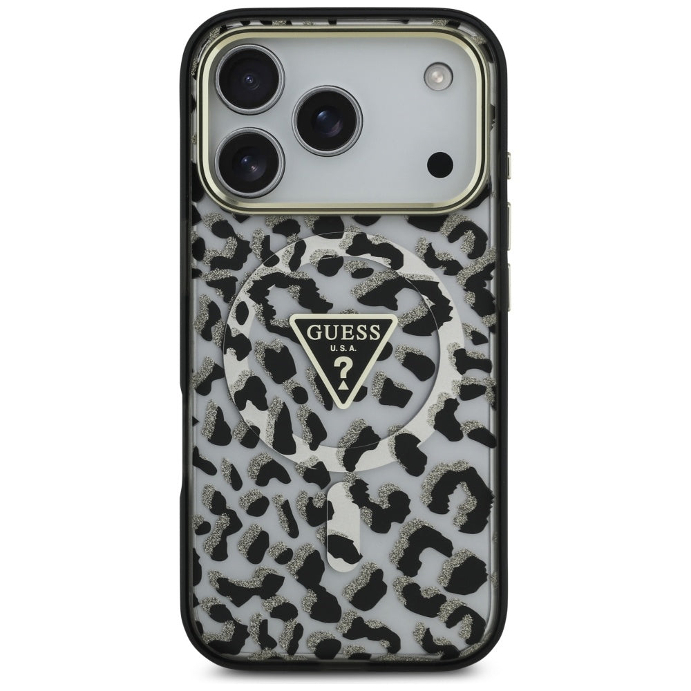 Etui MagSafe dla Apple iPhone 17 Pro Max, Guess, Leopard Glitter, Czarne