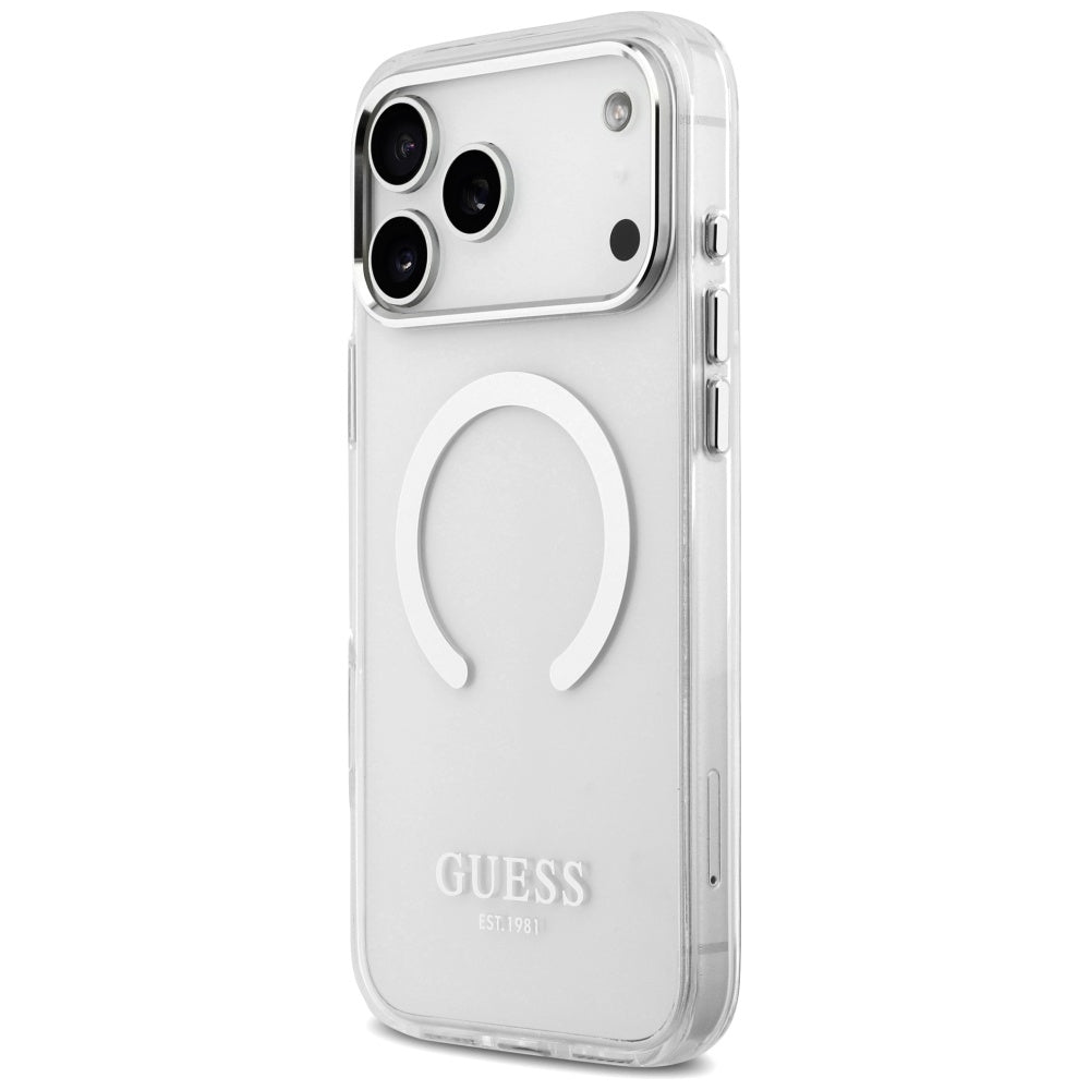 Etui MagSafe dla Apple iPhone 17 Pro Max, Guess, Metal Outline, Srebrne