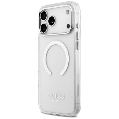 Etui MagSafe dla Apple iPhone 17 Pro Max, Guess, Metal Outline, Srebrne