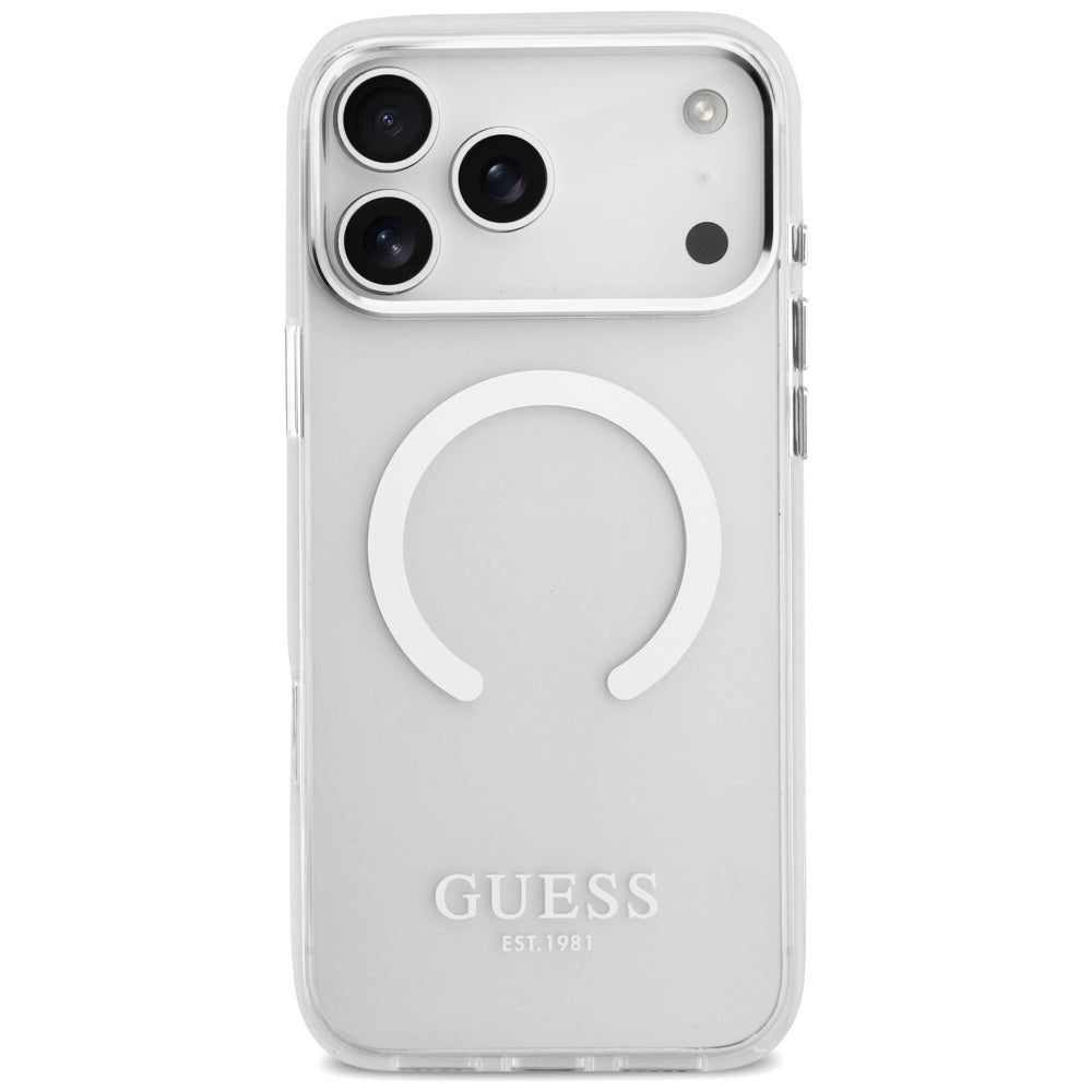 Etui MagSafe dla Apple iPhone 17 Pro Max, Guess, Metal Outline, Srebrne