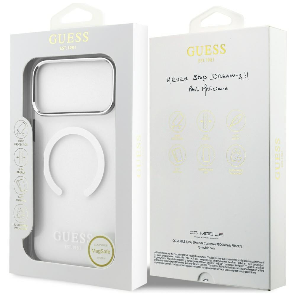 Etui MagSafe dla Apple iPhone 17 Pro Max, Guess, Metal Outline, Srebrne