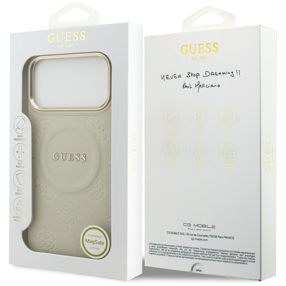 Etui MagSafe dla Apple iPhone 17 Pro Max, Guess, Peony Hot Stamp, Beżowy