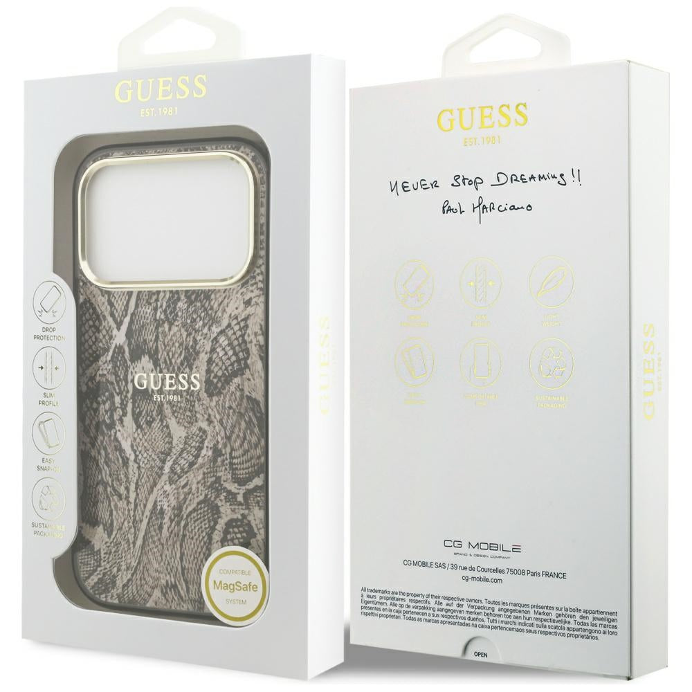 Etui MagSafe dla Apple iPhone 17 Pro Max, Guess, Python Pattern, Brązowy