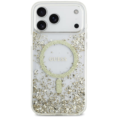 Etui MagSafe dla Apple iPhone 17 Pro Max, Guess, Resin Bottom Glitter, Złote