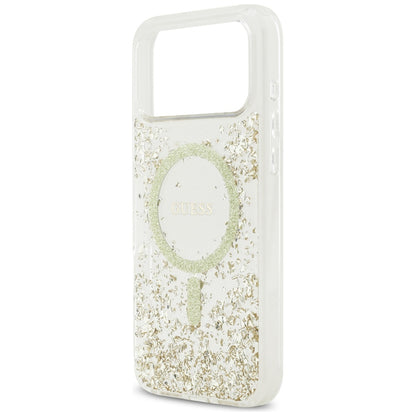 Etui MagSafe dla Apple iPhone 17 Pro Max, Guess, Resin Bottom Glitter, Złote