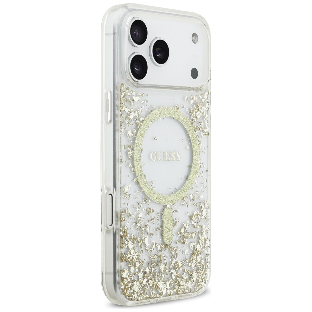 Etui MagSafe dla Apple iPhone 17 Pro Max, Guess, Resin Bottom Glitter, Złote